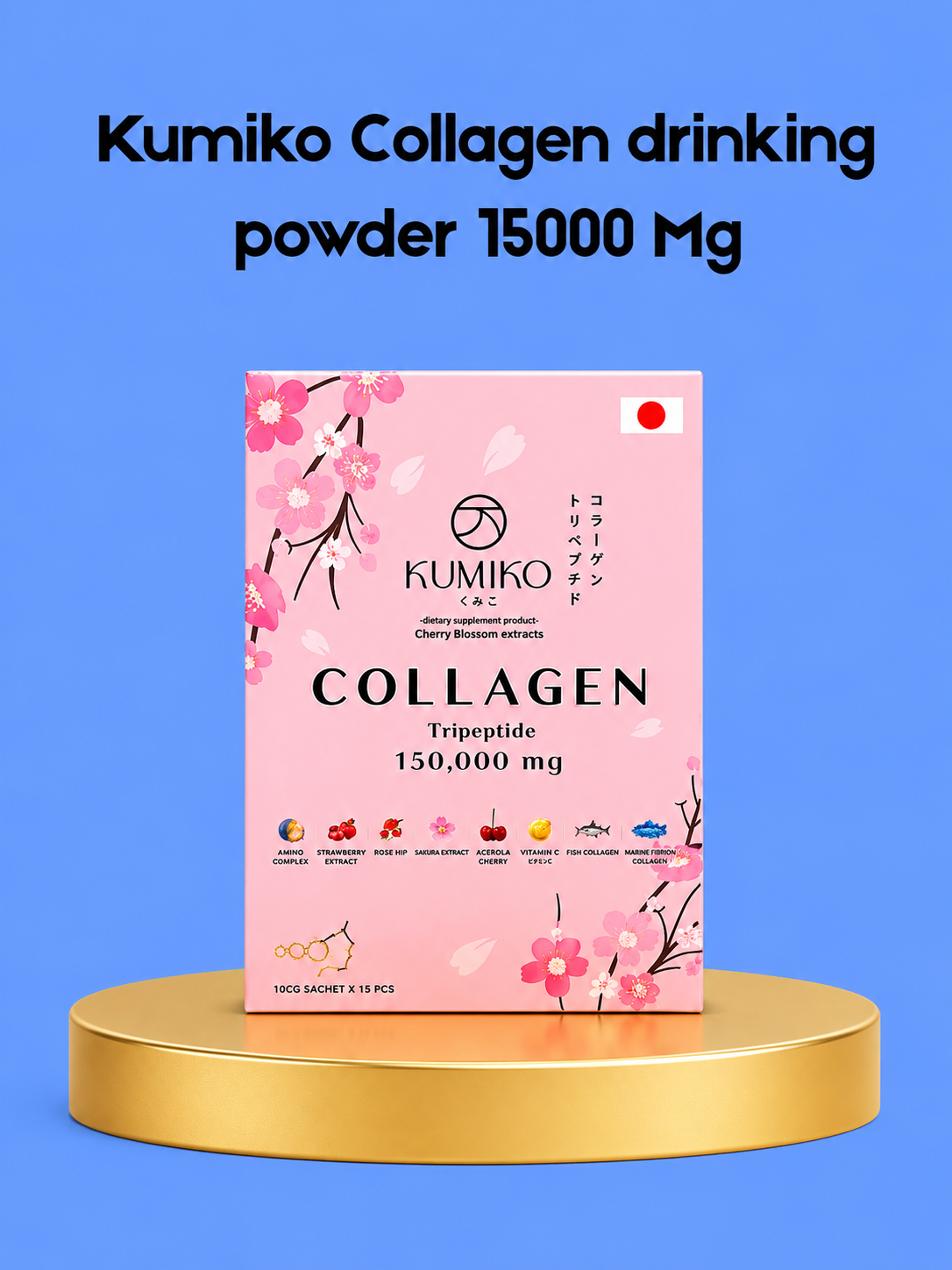 Kumiko Collageen Drinkpoeder 15000 mg – Hooggedoseerd Collageendrankpoeder – Ondersteunt Huidelasticiteit, Haar &amp;amp; Nagels – Bevordert Hydratatie &amp;amp; Jeugdig Uiterlijk – Voor een Stralende, Stevige &amp;amp; Gezonde Huid