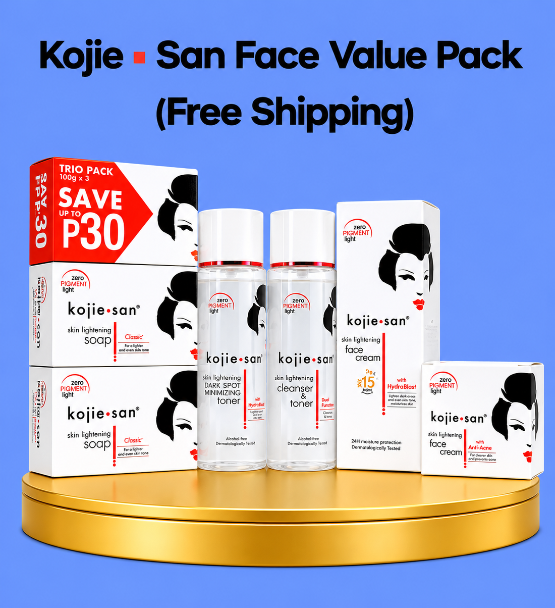 Kojie San Face Value Pack (Gratis verzending) – Verhelderende &amp;amp; Verzorgende Gezichtsset – Helpt Donkere Vlekken te verminderen, Egaliseert de Huidtint &amp;amp; Hydrateert – Voor een Stralende, Gladde &amp;amp; Gezonde Huid
