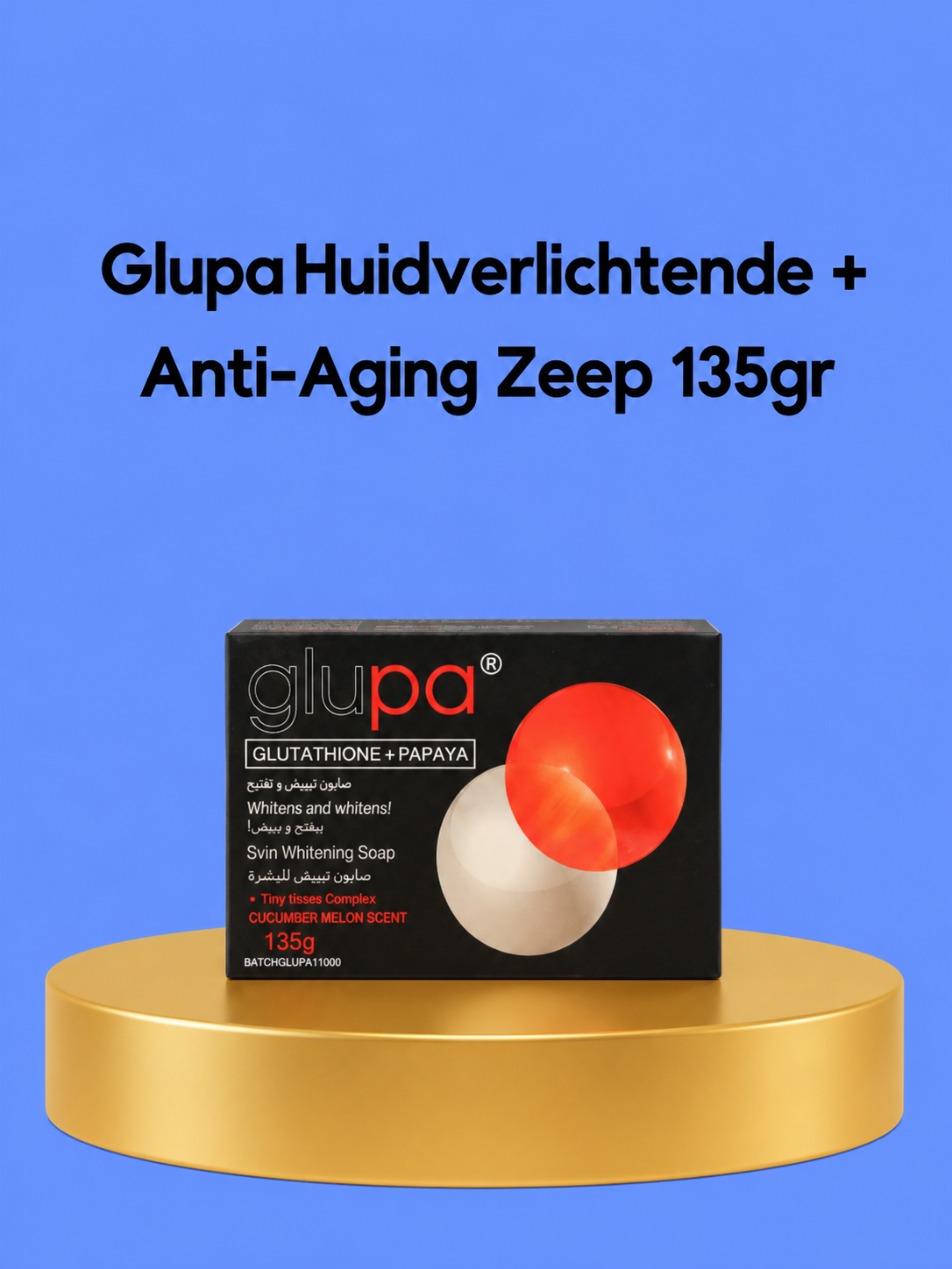 Glupa Skin Lightening + Anti-Aging Soap – 135 g – Verhelderende &amp; Verjongende Zeep – Vermindert Donkere Vlekken, Egaliseert de Huidtint &amp; Ondersteunt een Gladde, Stralende &amp; Gezonde Huid