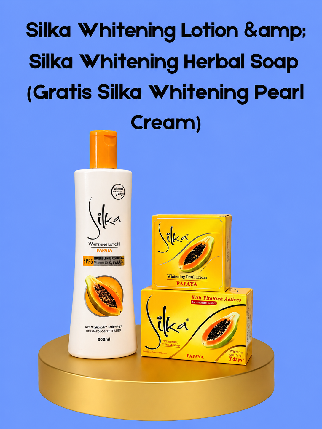 Silka Whitening Lotion &amp;amp; Silka Whitening Herbal Soap + Gratis Silka Whitening Pearl Cream – Verhelderende &amp;amp; hydraterende set die donkere vlekken helpt, de huidtint egaliseert en intensief hydrateert – Voor een gladde, stralende &amp;amp; gezonde huid