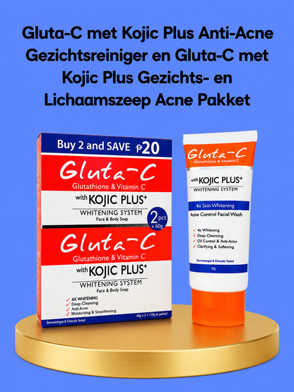 Gluta-C avec Kojic Plus Nettoyant visage anti-acné et Gluta-C avec Kojic Plus Savon visage et corps Acné