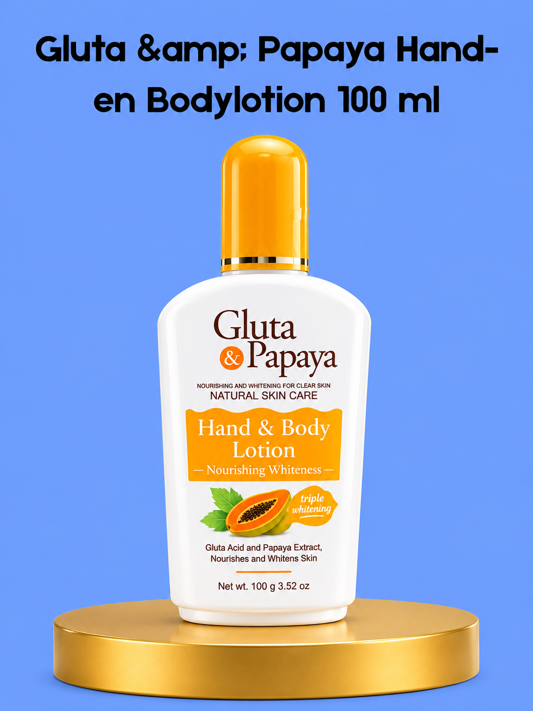 Gluta &amp;amp; Papaya Hand &amp;amp; Body Lotion – 100 ml – Verhelderende &amp;amp; Hydraterende Lotion – Helpt Donkere Vlekken te verminderen, Egaliseert de Huidtint &amp;amp; Hydrateert Intensief – Voor Zachte, Stralende &amp;amp; Gezonde Huid