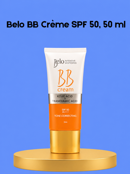 Belo BB Cream SPF 50 – 50 ml – Verhelderende &amp;amp; Beschermende BB Cream – Egaliseert de Huidtint, Camoufleert Onzuiverheden &amp;amp; Beschermt tegen UV-stralen – Voor een Gladde, Natuurlijke &amp;amp; Stralende Teint