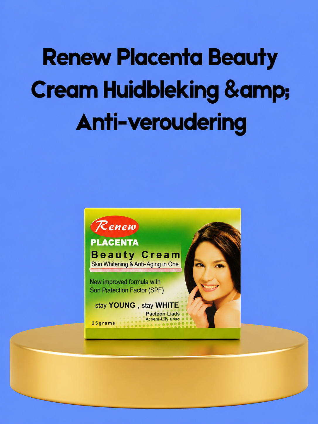 Crème de beauté Renew Placenta – Blanchiment de la peau et anti-âge – Crème de soin appliquée et améliorée – Aide à donner des soins à la peau, à égaliser la teinte et à soutenir une peau heureuse, étirée et jeune