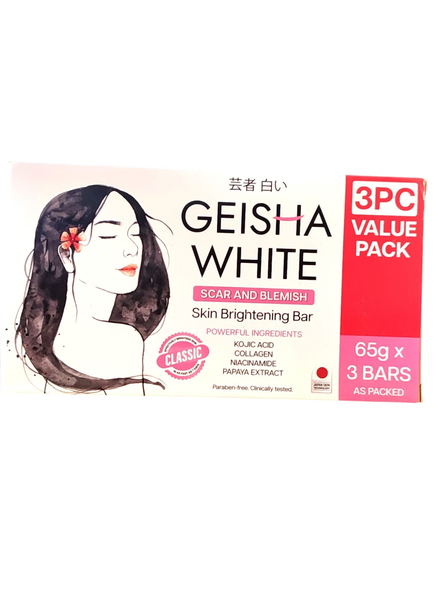 Geisha White Scar &amp; Blemish Skin Brightening Bar Intense 2x65 gram – Professionele Whitening Zeep – Intensief Herstel voor Donkere Vlekken &amp; Littekens – Egaliseert Huidtint, Verheldert &amp; Hydrateert – Stralende, Soepele &amp; Gezonde Huid – 2x65g