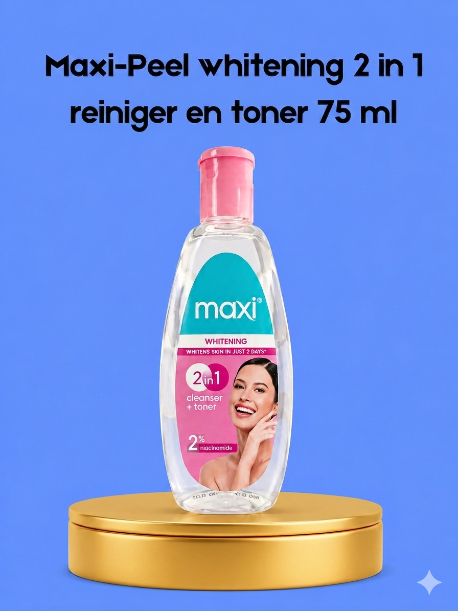 Maxi Peel Whitening 2-in-1 Cleanser &amp; Toner – 75 ml – Verhelderende &amp; Reinigende Huidverzorging – Verwijdert Onzuiverheden, Egaliseert de Huidtint &amp; Hydrateert – Voor een Gladde, Stralende &amp; Gezonde Huid