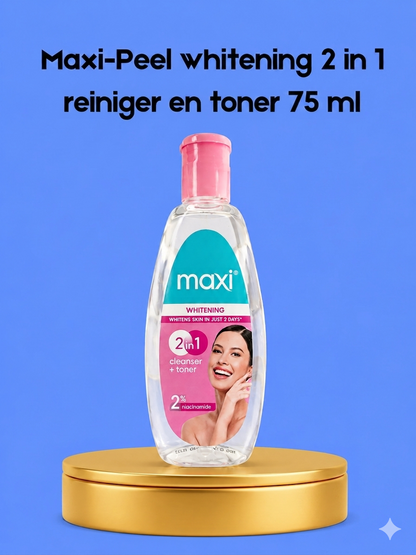 Maxi Peel Whitening 2-in-1 Cleanser &amp; Toner – 75 ml – Verhelderende &amp; Reinigende Huidverzorging – Verwijdert Onzuiverheden, Egaliseert de Huidtint &amp; Hydrateert – Voor een Gladde, Stralende &amp; Gezonde Huid
