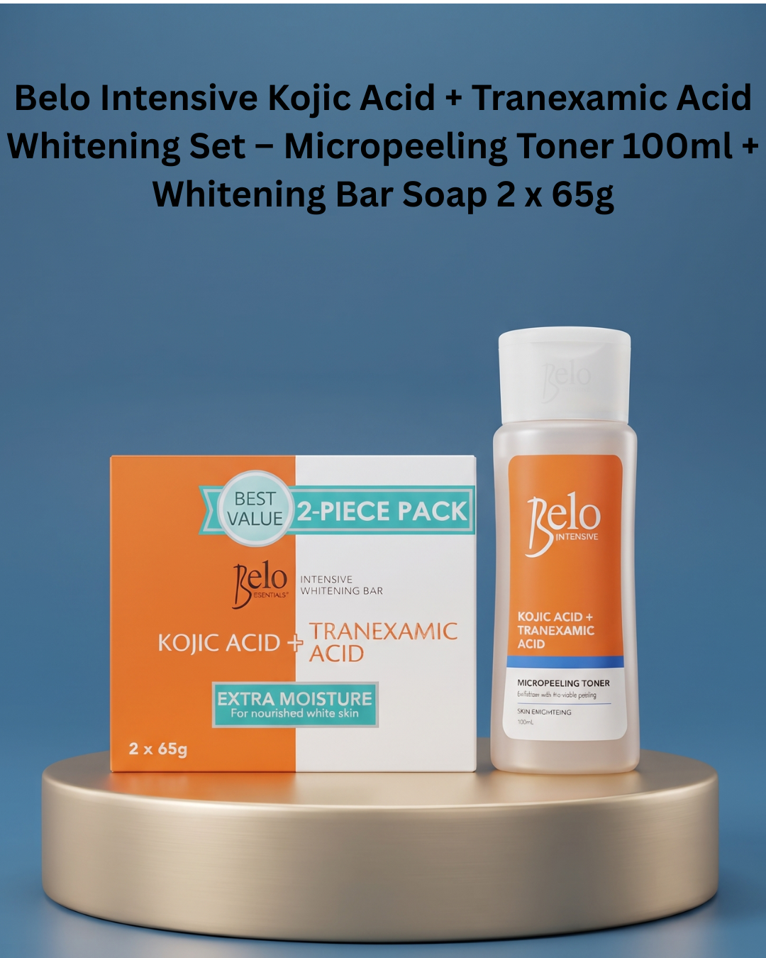 Belo Intensive Kojic Acid + Tranexamic Acid Whitening Set – Micropeeling Toner 100ml + Whitening Bar Soap 2 x 65g – Verhelderende Huidverzorgingsset – Tegen Pigmentvlekken – Exfoliërend &amp; Hydraterend – Voor een Stralende Huid