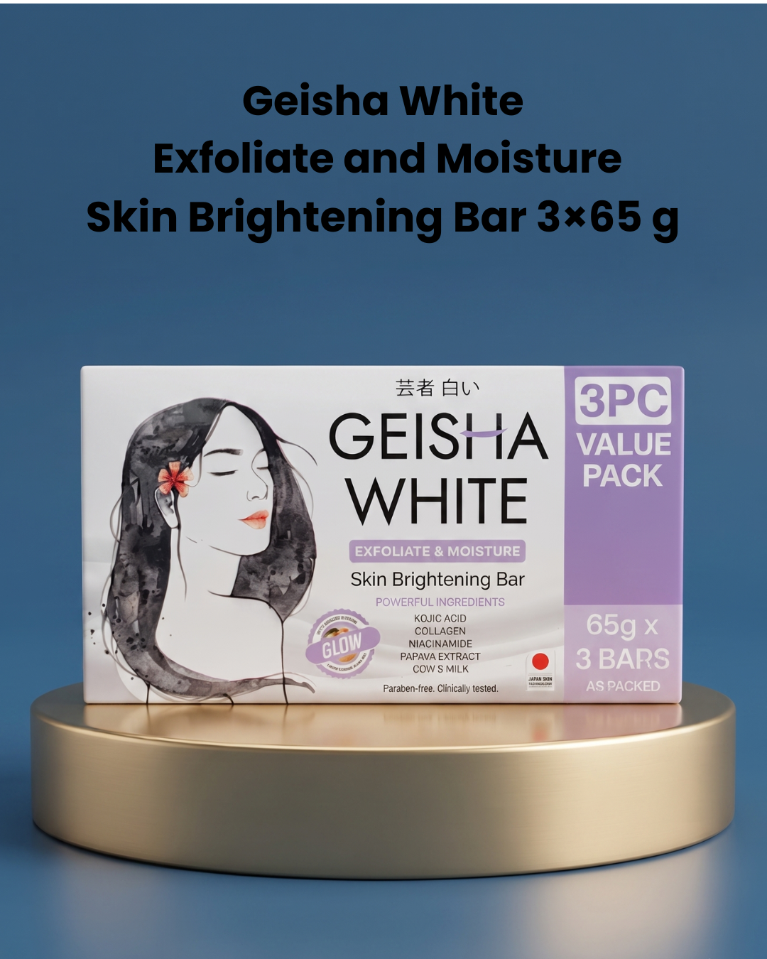 Geisha White Exfoliate &amp; Moisture Skin Brightening Bar – 3×65 g – Exfoliërende &amp; Hydraterende Zeep – Verwijdert Dode Huidcellen, Helpt de Huid te Verhelderen &amp; Egaliseert de Huidtint – Voor een Zachte, Stralende Huid