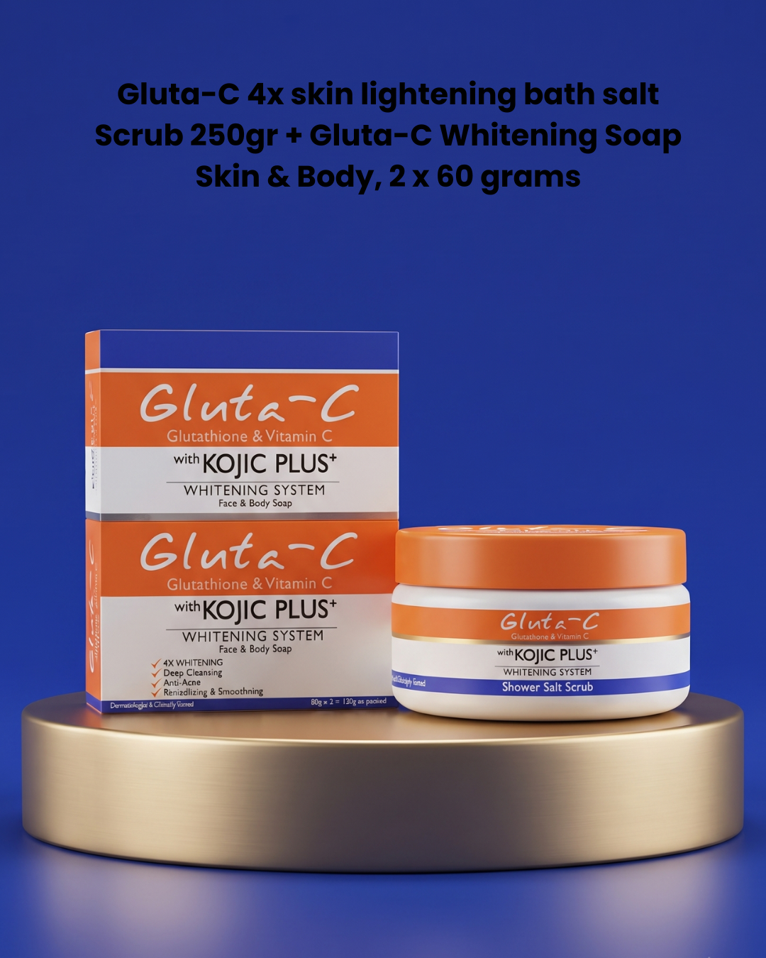 Gluta-C 4x skin lightening bath salt Scrub 250gr + Gluta-C Whitening Soap Skin &amp; Body, 2 x 60 grams