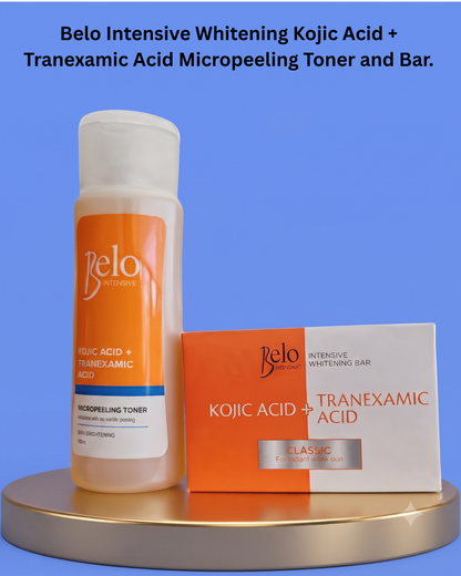 Belo Value Pack Kojic Acid + Tranexamic Acid Micropeeling Toner 60 ml + Soap 65 g – Verhelderende &amp; Exfoliërende Set – Helpt Donkere Vlekken te Verminderen, Egaliseert de Huidtint &amp; Zorgt voor een Gladde, Stralende Huid