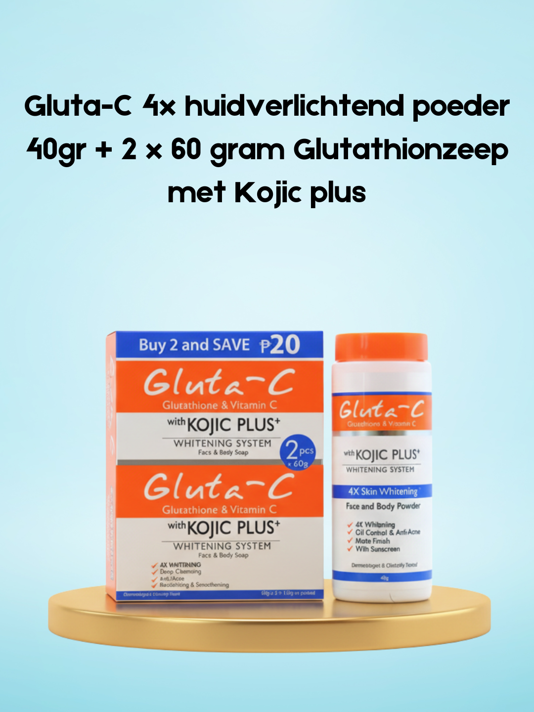 Poudre éclaircissante pour la peau Gluta-C 4x 40 g + 2 x 60 g de savon au glutathion avec Kojic plus