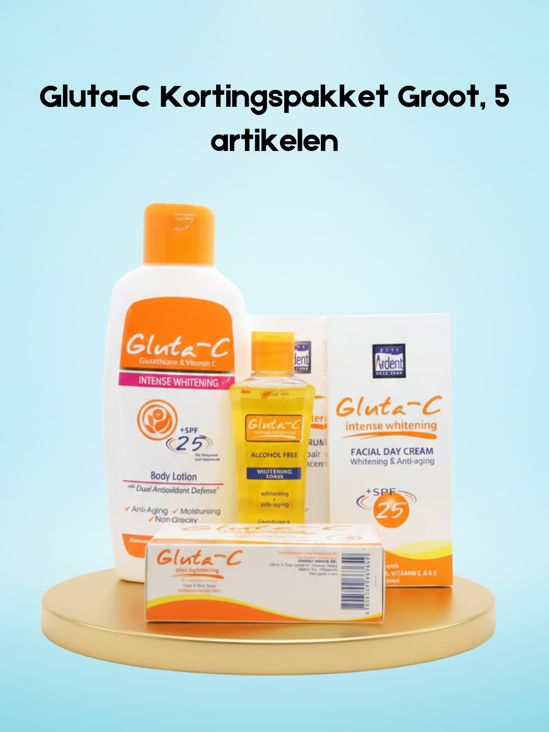 Gluta-C Intense Whitening Set - 5 Items - Alle Huidtypes - Zeep/Facial Serum/Dagcrème/Bodylotion en Whitening Toner