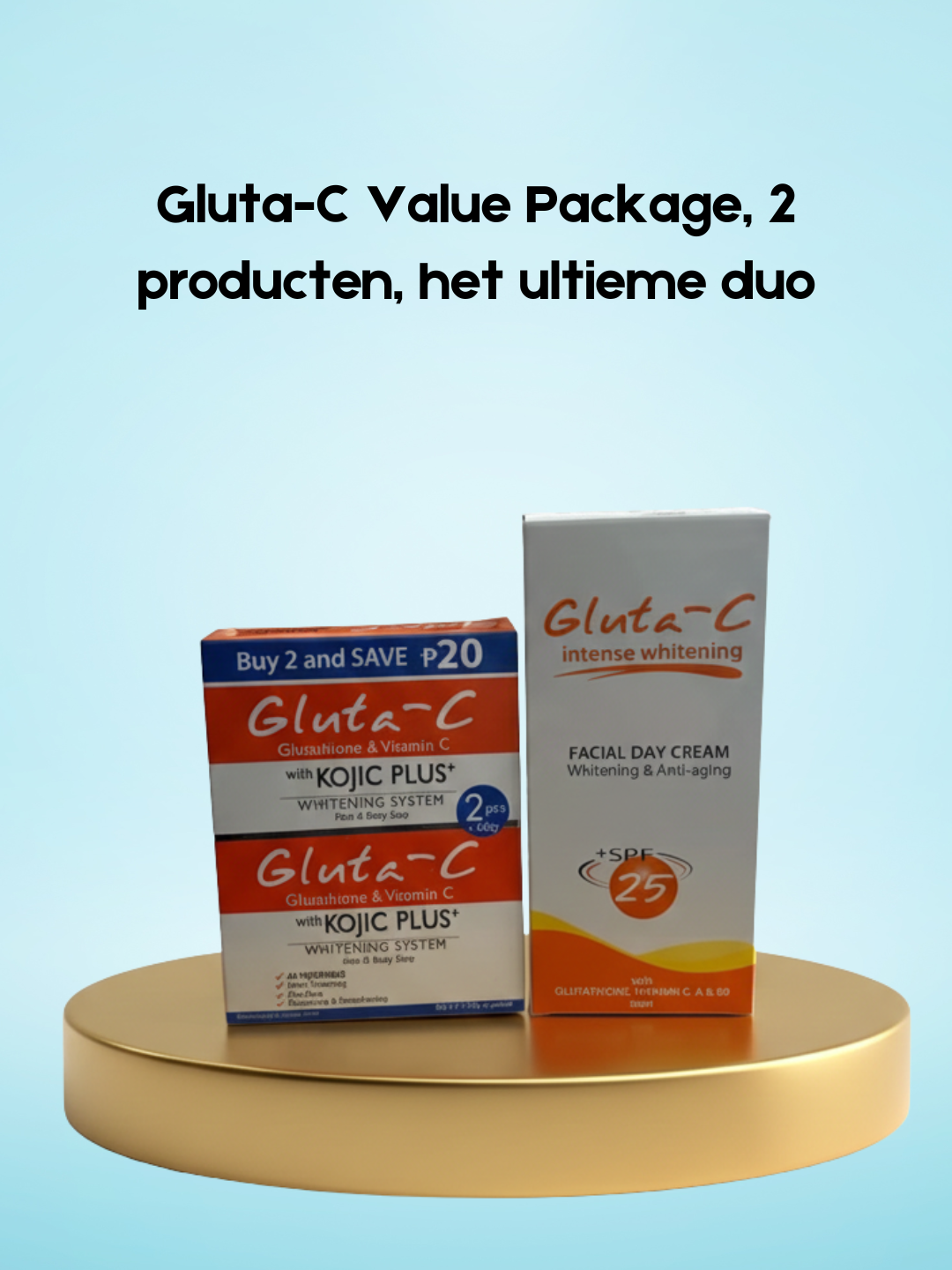 Gluta-C Value Package – Ultimate Duo (2 Products) – Verhelderende &amp; hydraterende huidverzorgingsset die helpt donkere vlekken te verminderen, de huidtint egaliseert en de huid fris, zacht en stralend houdt – Voor een gladde, gezonde &amp; egale huid