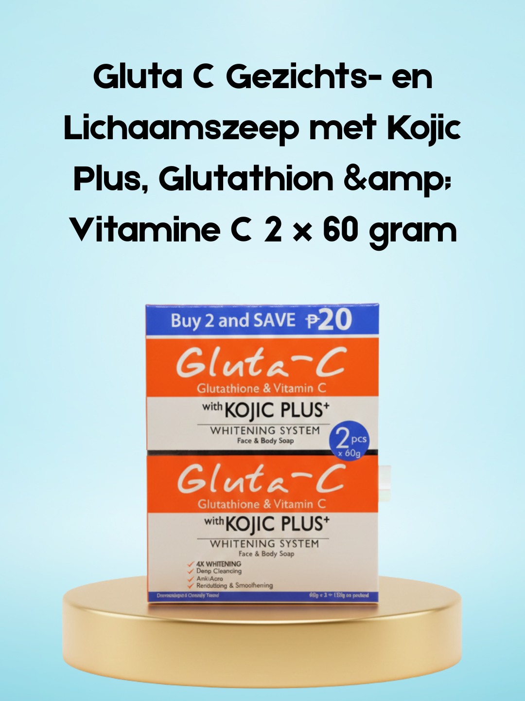 Savon visage et corps Gluta-C avec Kojic Plus, glutathion et vitamine C (2 x 60 g)