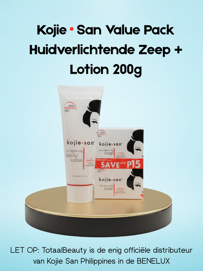 Kojie San Value Pack éclaircissant pour la peau – Savon + Lotion 200 g – Verhelderende &amp;amp; Hydraterende Huidverzorgingsset – Vermindert Donkere Vlekken, Egaliseert de Huidtint &amp;amp; Houdt de Huid Zacht, Glad &amp;amp; Stralend