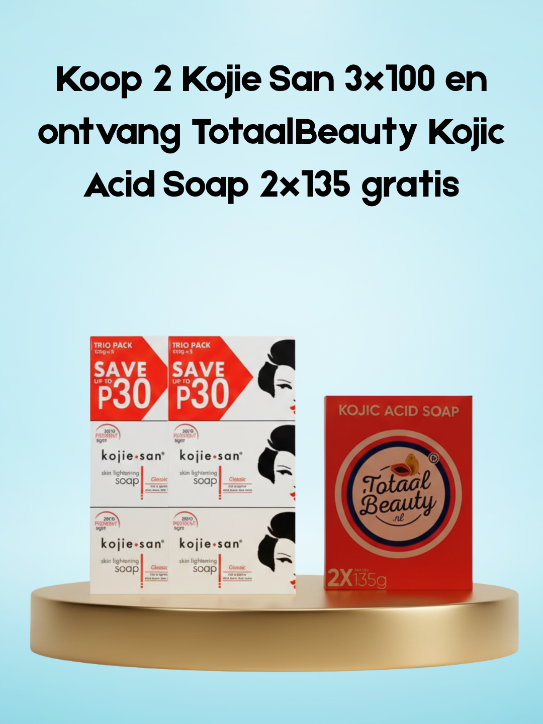 Koop 2 Kojie San 3x100 en ontvang TotaalBeauty Kojic Acid Soap 2x135 gratis