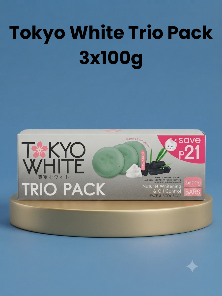 Tokyo White Bamboo Charcoal Trio Pack Soap – 3 × 100 g – Verhelderende Gezichts- &amp; Lichaamszeep – Helpt Donkere Vlekken te Verminderen, Zuivert de Poriën, Controleert Overtollige Talg &amp; Egaliseert de Huidtint – Voor een Frisse, Gladde &amp; Stralende Huid