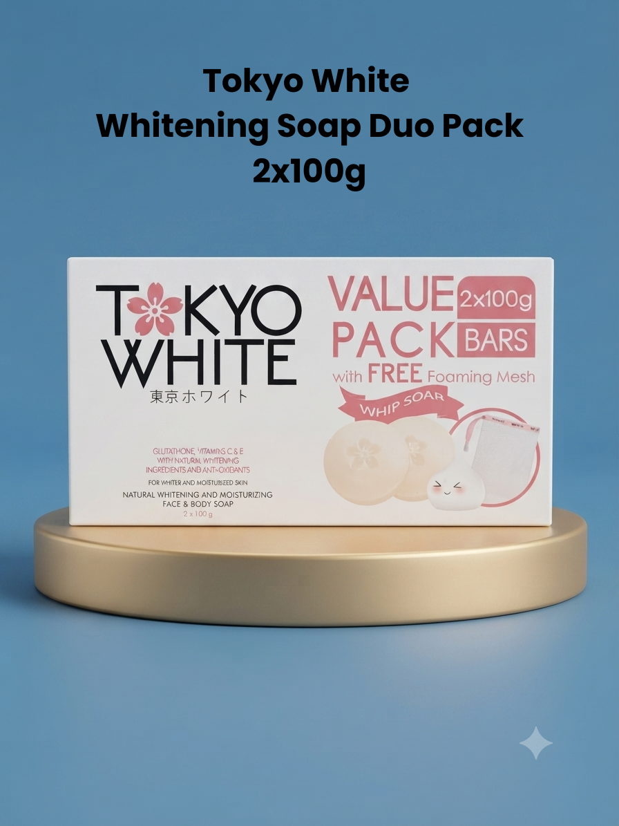 Tokyo White Natural Whitening &amp; Moisturizing Soap Duo Pack – 2 × 100 g – Verhelderende Gezichts- &amp; Lichaamszeep – Helpt Donkere Vlekken te Verminderen, Egaliseert de Huidtint &amp; Hydrateert de Huid – Voor een Zachte, Gladde &amp; Stralende Huid