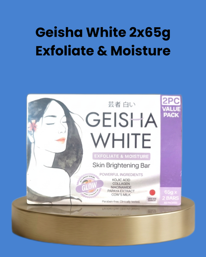 Geisha White Exfoliate &amp; Moisture Soap – 2×65 g – Exfoliërende &amp; Hydraterende Zeepset – Verwijdert Dode Huidcellen, Helpt de Huid te Verzachten &amp; Intensief te Hydrateren – Voor een Gladde, Frisse, Stralende &amp; Gezond Uitziende Huid
