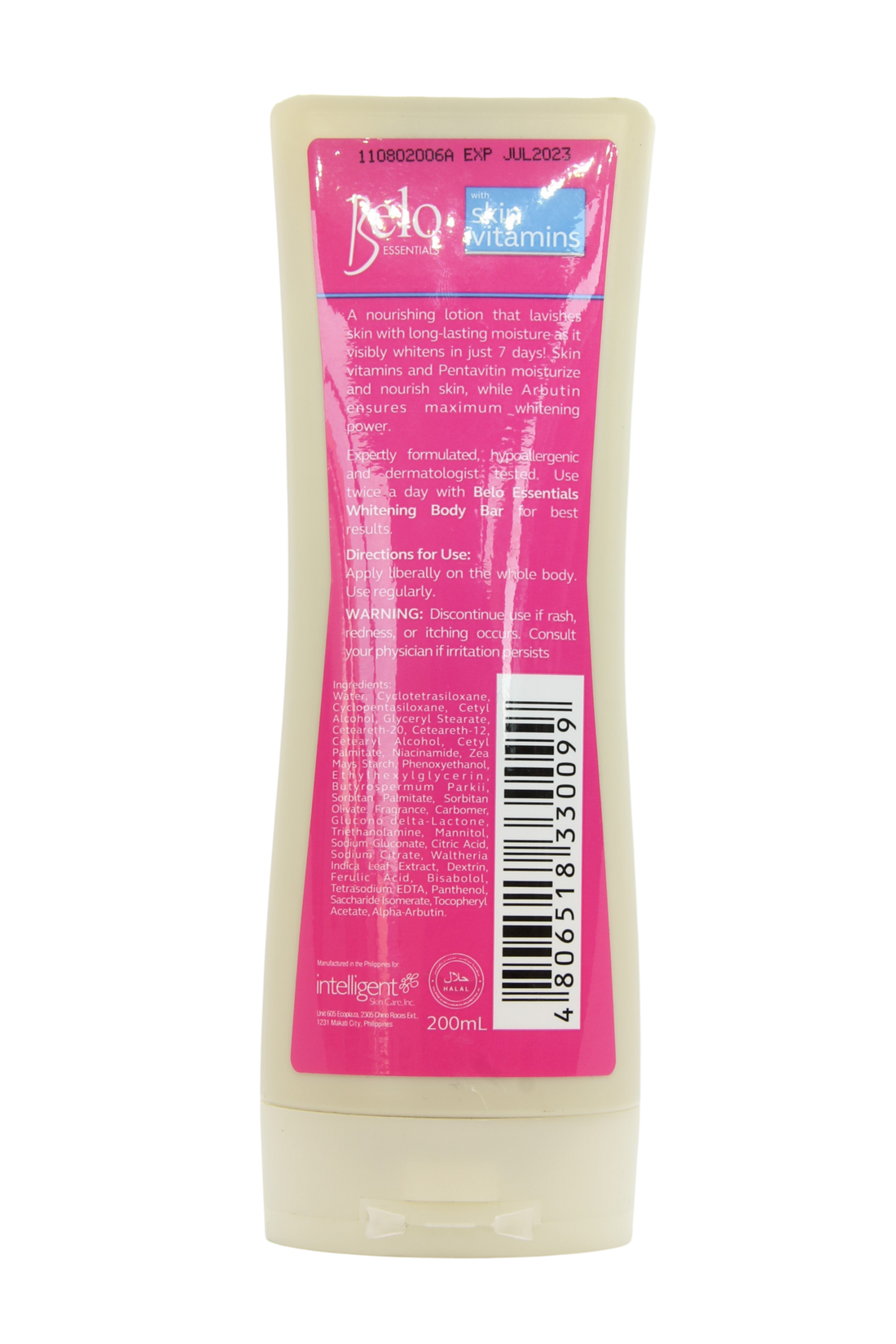 Lotion corporelle nourrissante éclaircissante pour la peau Belo Essentials 200 ml