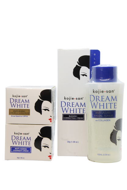 Kojie San Dream White Value package with day and night cream, toner and blemish cream