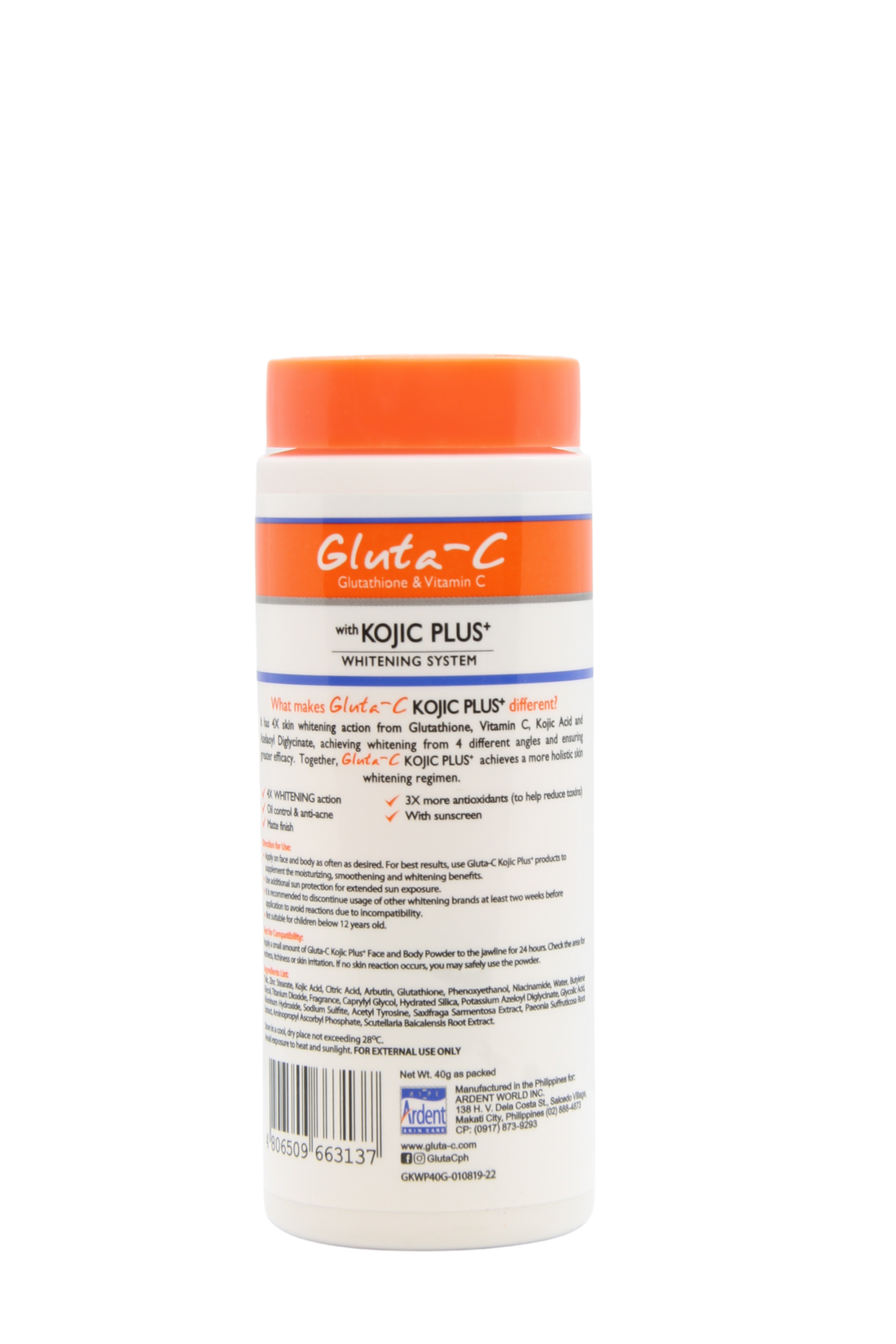 Poudre éclaircissante pour la peau Gluta-C 4x 40gr