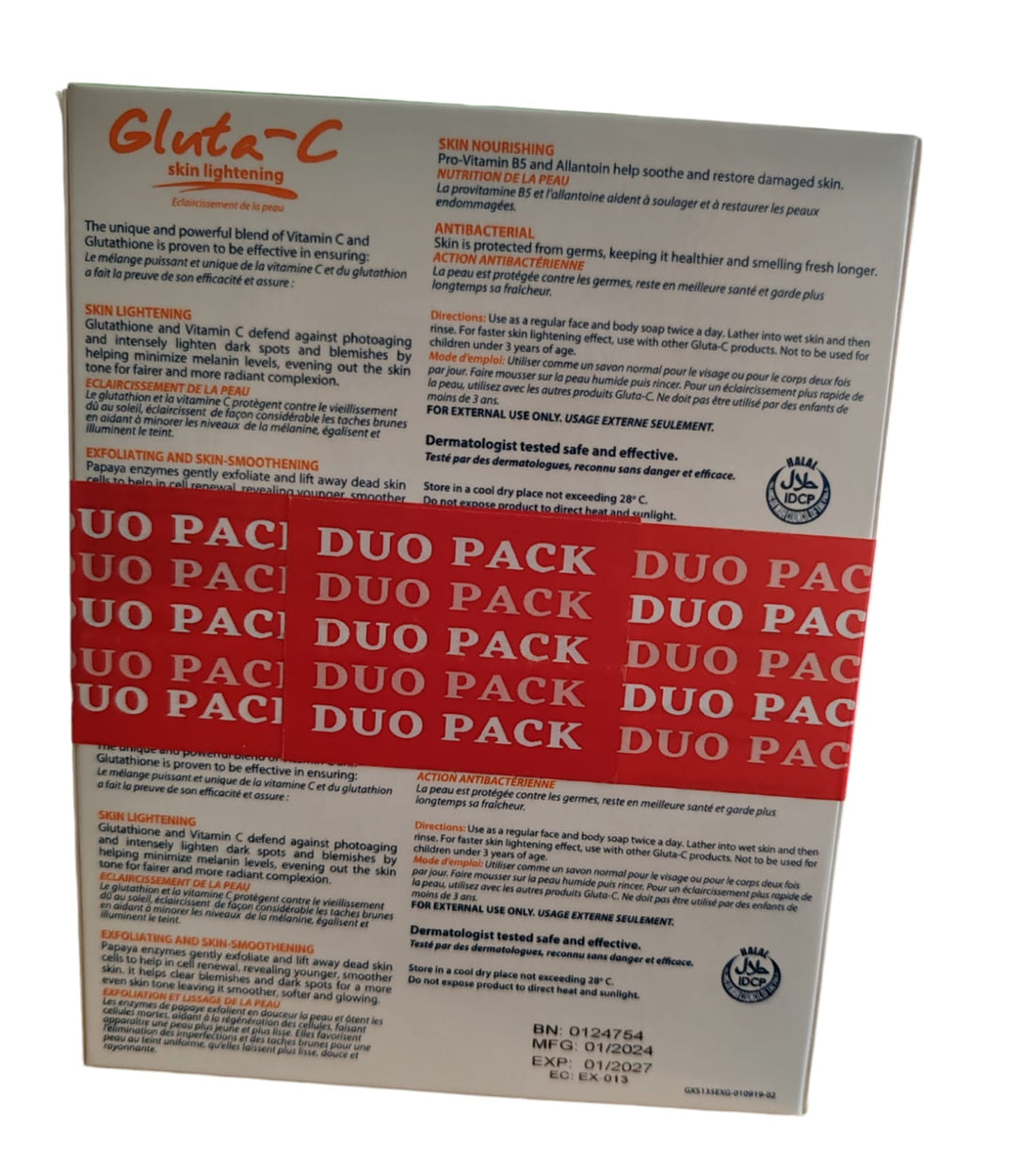 Savon à la papaye éclaircissant pour la peau au glutamate C, pack duo de 270 grammes
