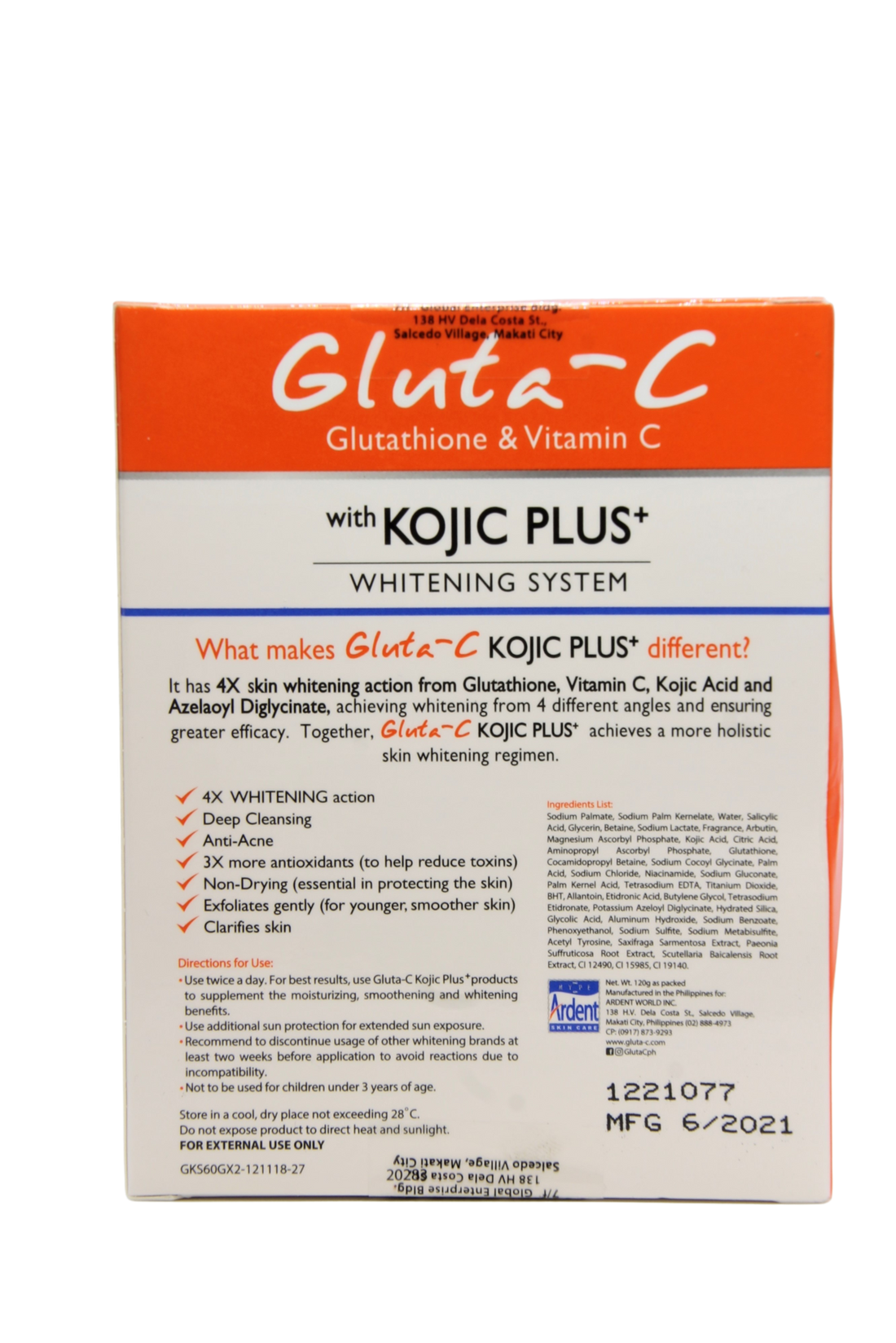 Savon visage et corps Gluta C avec Kojic Plus, glutathion et vitamine C 2 x 60 grammes
