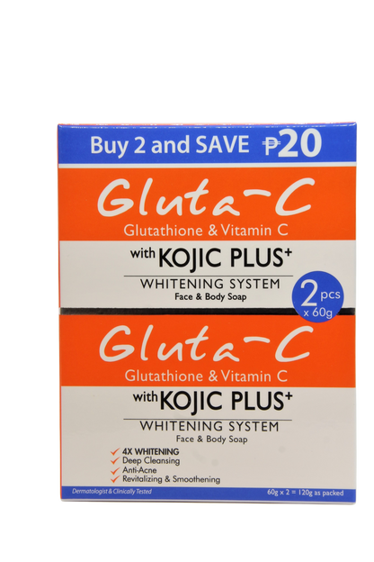 Savon visage et corps Gluta C avec Kojic Plus, glutathion et vitamine C 2 x 60 grammes