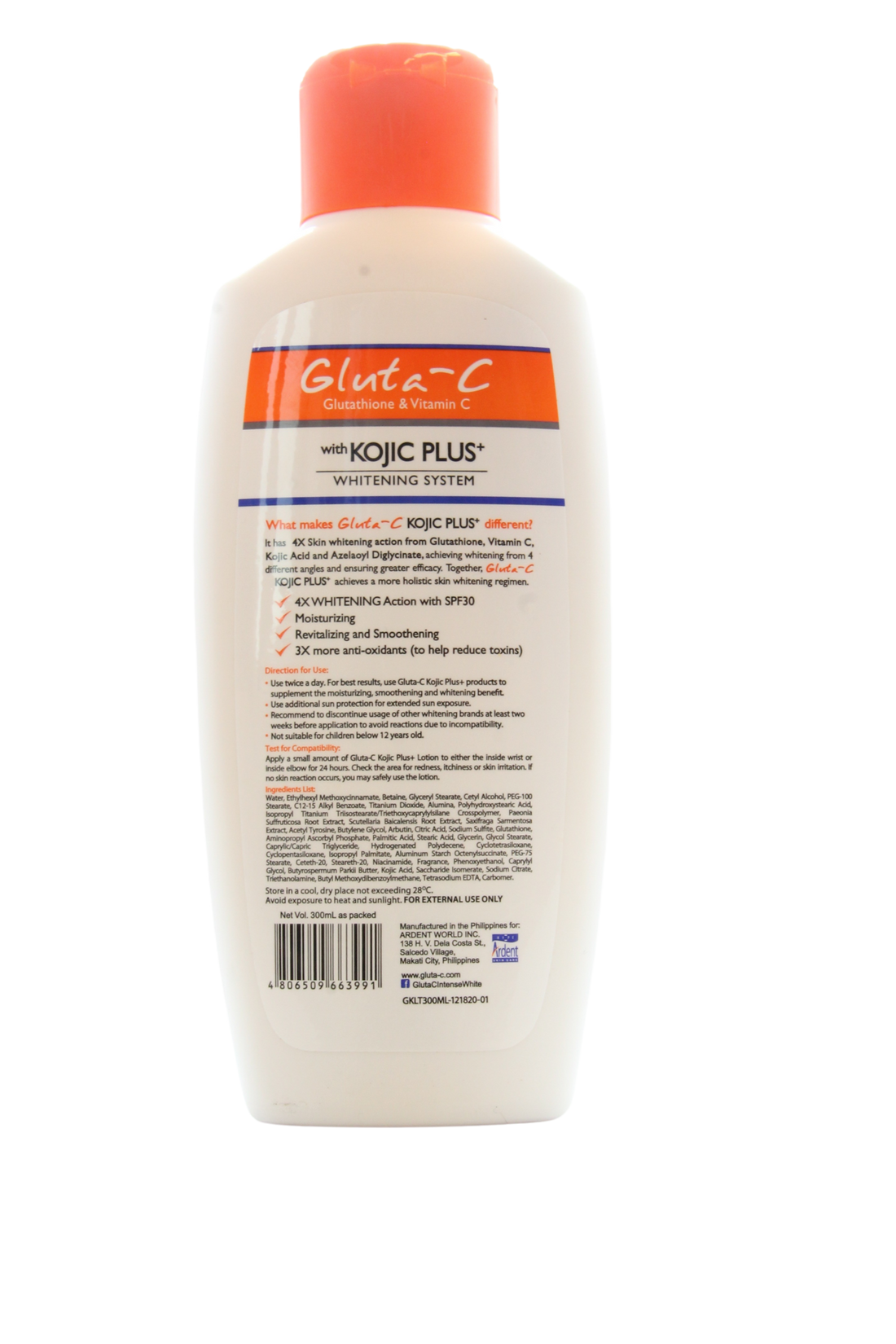 Gluta-C 4x Lotion pour le corps éclaircissante SPF30 300 ml