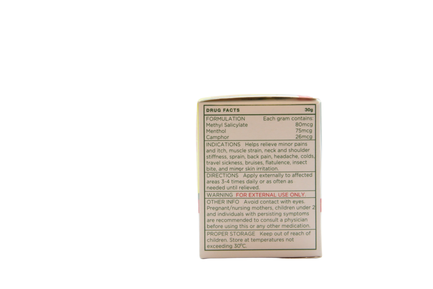 Crème de massage chaude pour les muscles, 30 grammes