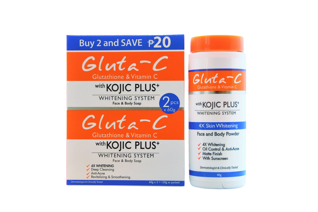 Poudre éclaircissante pour la peau Gluta-C 4x 40 g + 2 x 60 g de savon au glutathion avec Kojic plus