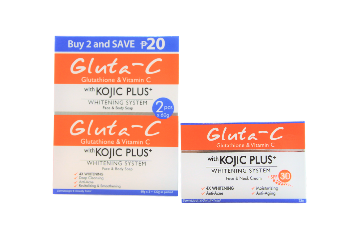 Crème visage et cou Gluta-C SPF30, 25 g + Savon blanchissant Gluta-C, 2 x 60 g