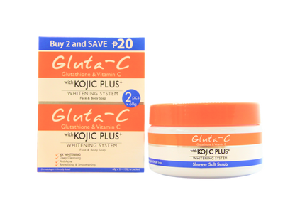 Gluta-C 4x huidverlichtende badzout Scrub 250 gram + Gluta-C Whitening Soap Skin &amp;amp; Body, 2 x 60 gram
