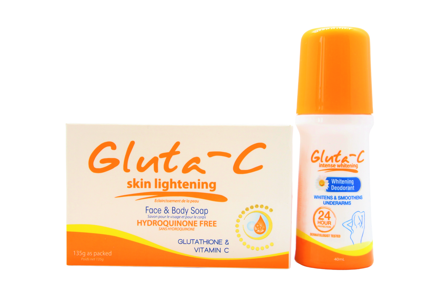 Déodorant roll-on éclaircissant Gluta-C 40 ml + savon blanchissant Gluta-C