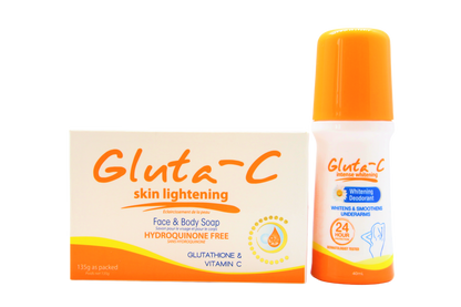 Gluta-C Skin Lightening Deodorant Roller 40 ml + Gluta-C Skin Whitening Soap – Ensemble complet et complet – Helpt Donkere Vlekken te Verminderen, Egaliseert de Huidtint &amp;amp; Geeft Langdurige Frisheid – Voor Zachte, Stralende &amp;amp; Gezonde Huid