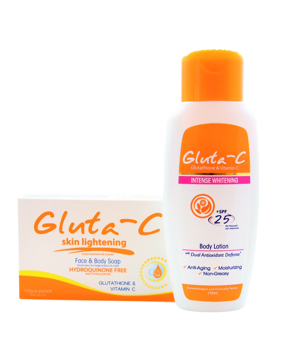 Gluta C Lotion corporelle anti-pigment intense SPF25 150 g + Savon éclaircissant Gluta-C 135 g