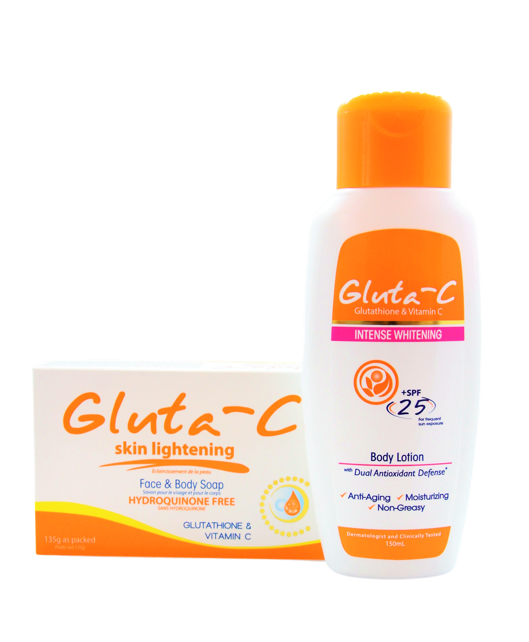 Gluta C Lotion corporelle anti-pigment intense SPF25 150 g + Savon éclaircissant Gluta-C 135 g