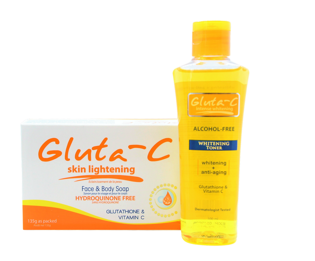 Tonique éclaircissant Gluta C 100 ml + Savon éclaircissant visage et corps Gkuta-C, 135 grammes