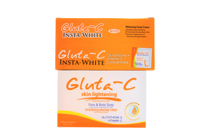 Gluta-C Insta-White Face Cream + Soapream – 12×5 g – Ensemble de soins hydratants et hydratants – Aide à nettoyer, égaliser la teinte d&
