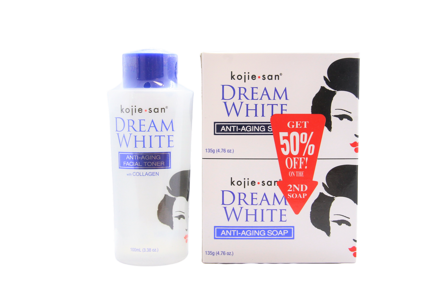 Lotion tonique anti-âge Kojie San Dream White 100 ml + 2 x 135 grammes de savon Kojie San Dream White