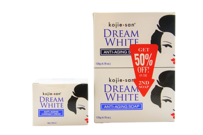 Kojie San Dream White Anti-Aging Night Cream – 30 g + Soap – Verhelderende &amp; Hydraterende Nachtverzorgingsset – Vermindert Donkere Vlekken, Egaliseert de Huidtint &amp; Ondersteunt Huidverjonging – Voor een Gladde, Stralende &amp; Gezonde Teint