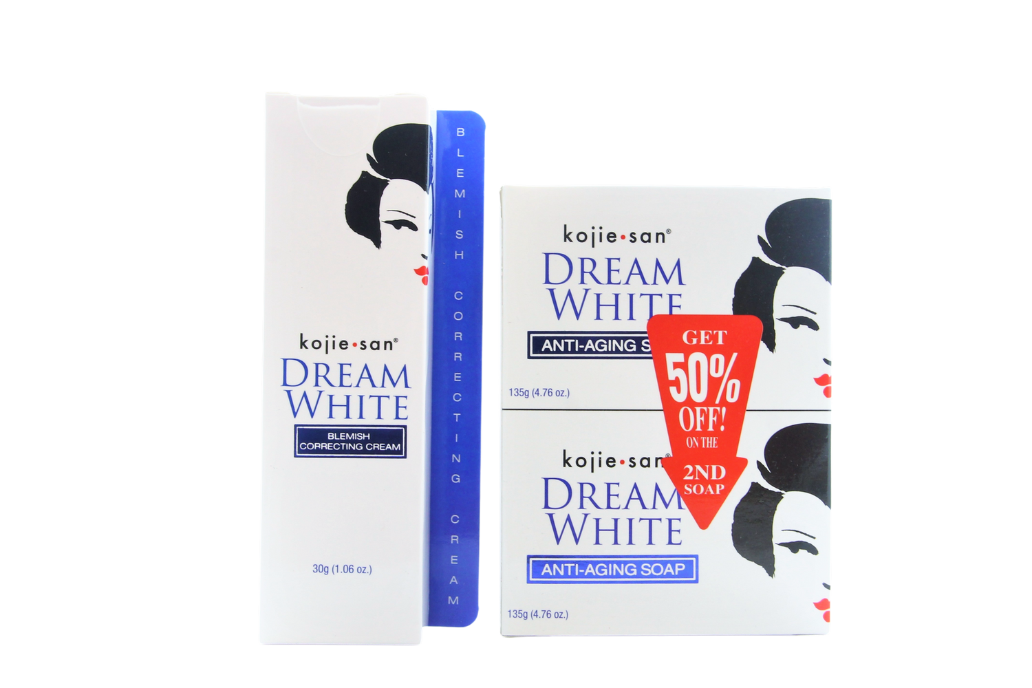Kojie San Dream White Blemish Correcting Cream – 30 g + Savon – Ensemble Verhelderende &amp;amp; Hydraterende – Vermindert Donkere Vlekken, Egaliseert de Huidtint &amp;amp; Hydrateert Intensief – Voor een Gladde, Stralende &amp;amp; Gezonde Huid