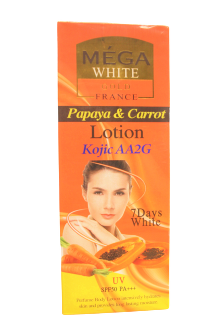Lotion Méga White Gold France Papaye Carotte, Kojic AA2G 500 ml