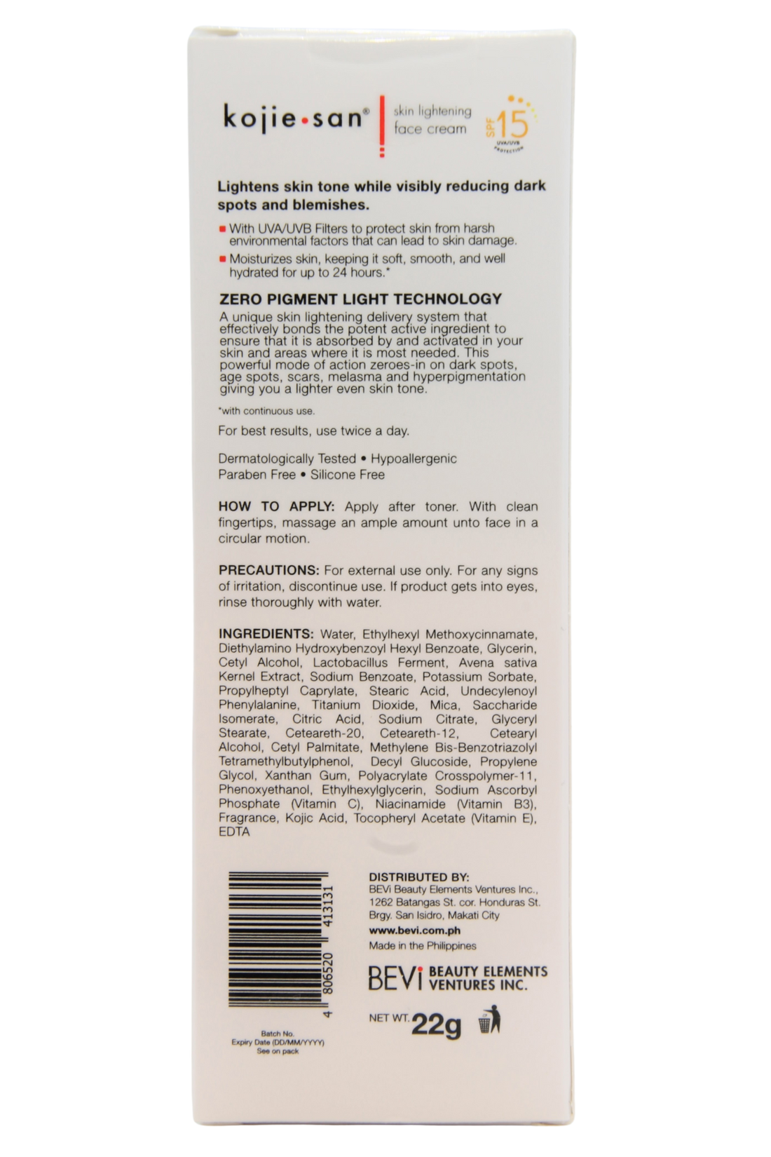 Kojie San crème éclaircissante visage SPF15, 22 gr