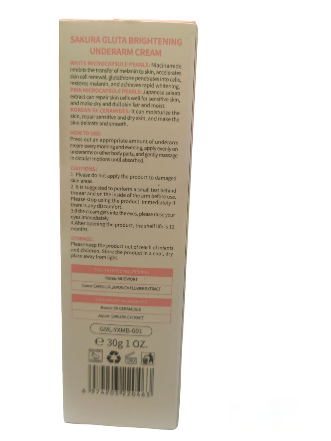 Crème éclaircissante pour les aisselles Sakura Gluta 30 grammes