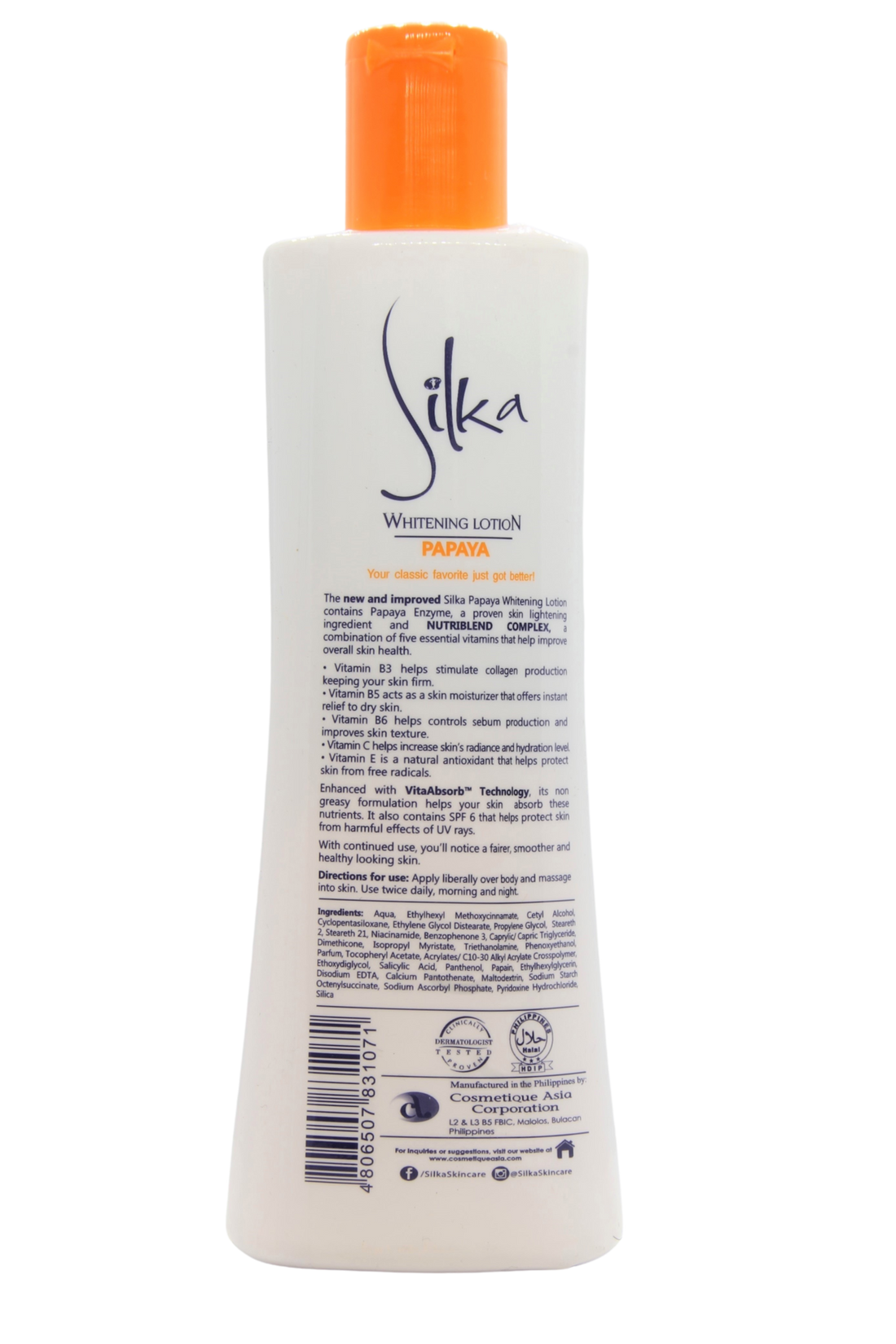 Silka Skin Whitening Lotion corporelle à la papaye avec SPF 6, 200 ml