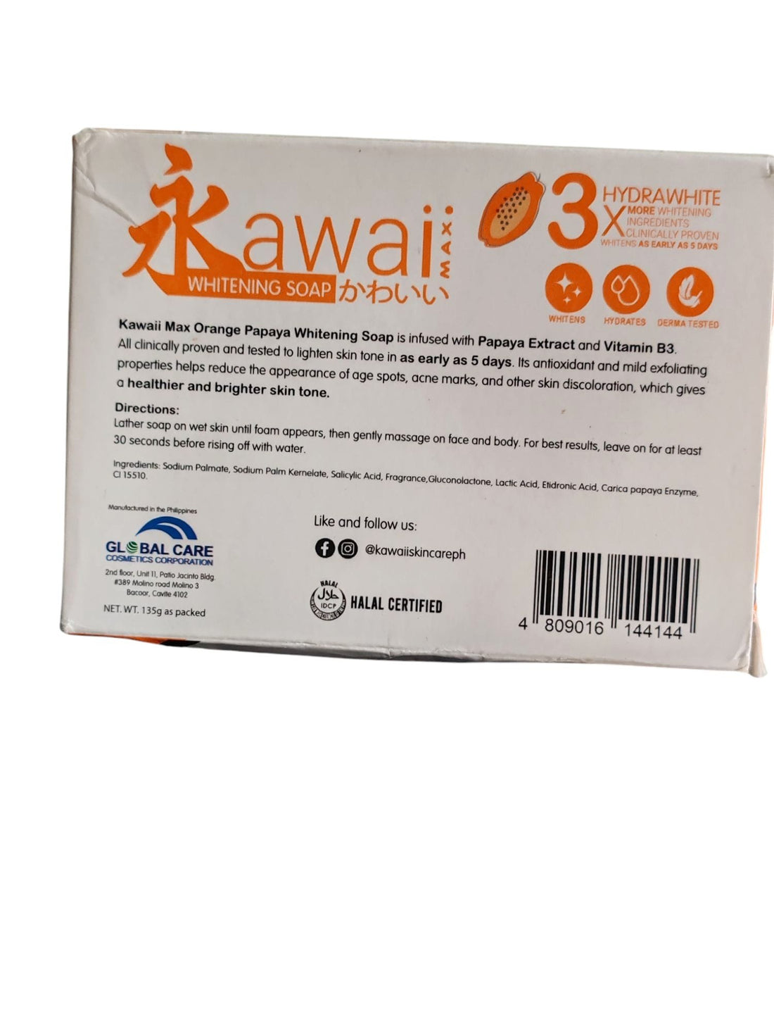 Savon blanchissant Kawaii Orange Papaye 135 grammes
