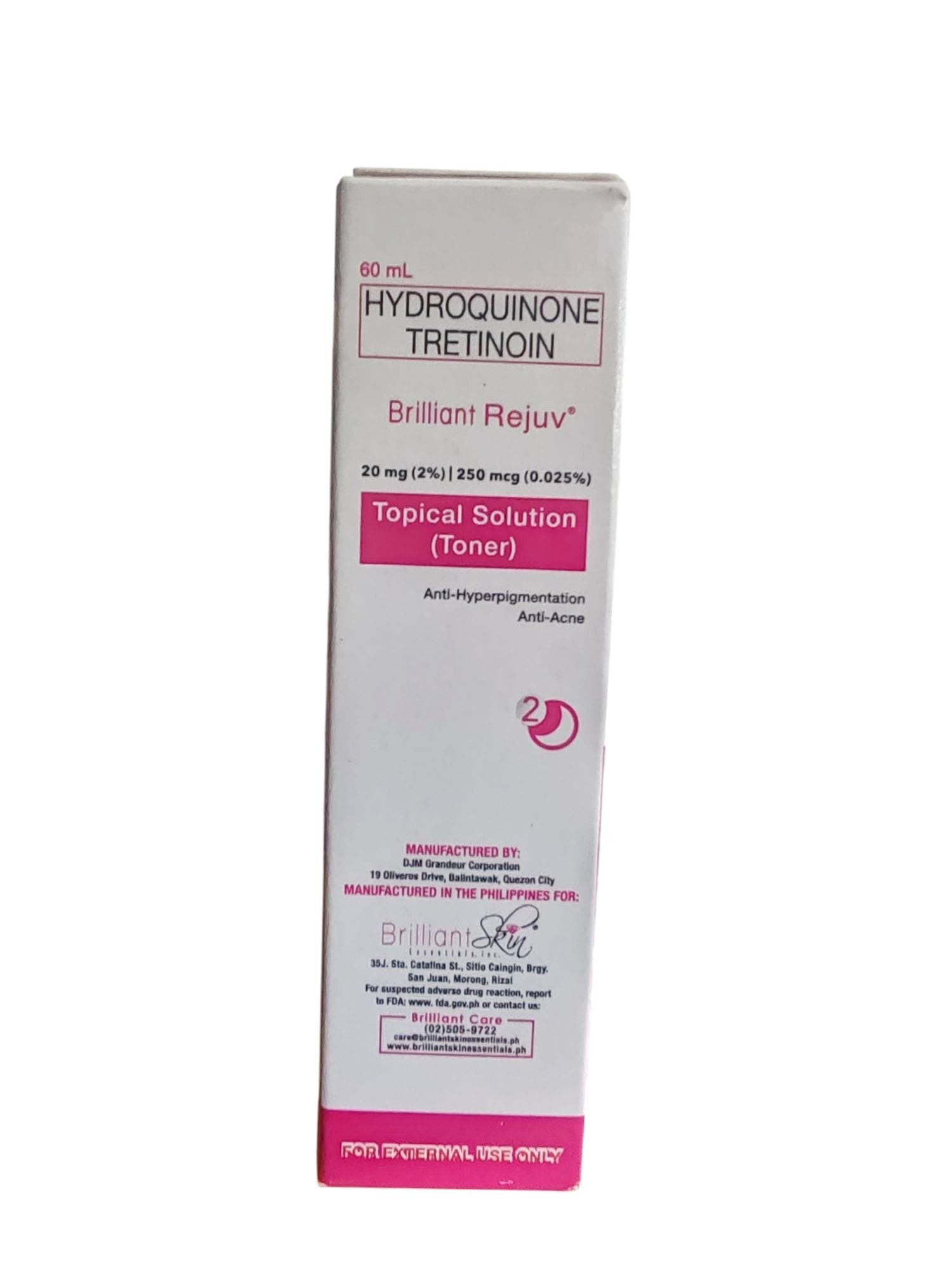 Hydrochinon Tretinoïne Brilliant Rejuv Topische Oplossing (Toner) 60ML
